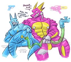 2boys anal anal_penetration balls ballsack cvinodor dialogue duo hi_res male male_only muscular muscular_male penetration sketch text translucent unusual_anatomy