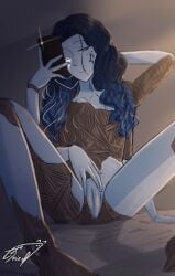 2d 4_arms accurate_body_type artist_signature blue_body blue_hair doll elden_ring female female_only fromsoftware hand_on_crotch hand_on_own_crotch legs_apart looking_at_viewer mirror_selfie multi_arm multi_limb naked_female no_breasts non-human nude nude_female one_eye_closed presenting_crotch presenting_pussy pussy ranni_the_witch selfie shizu_miro smartphone solo solo_female spreading_legs taking_picture taking_selfie