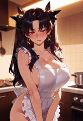 1girls ai_generated alternate_breast_size apron balecxi bangs bare_shoulders black_hair black_ribbon blush bow breasts cleavage clothing collarbone cooking_pot curvaceous curvaceous_female curvaceous_figure curvy curvy_figure earrings fate/grand_order fate_(series) female female_focus frilled_apron frills gold_earrings hadaka_apron hair_ornament hair_ribbon hoop_earrings indoors inviting inviting_to_sex ishtar_(fate) jewelry kitchen ladle large_breasts long_hair looking_at_viewer naked_apron open_mouth parted_bangs parted_lips presenting presenting_ass presenting_breasts presenting_hindquarters presenting_self red_eyes ribbon seductive seductive_look seductive_smile shiny_skin sideboob solo stove thighs twintails two_side_up v_arms voluptuous voluptuous_female white_apron