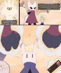 background big_ass bug dark_body dialogue female female_focus greenstar hollow_knight hornet_(hollow_knight) protagonist_(hollow_knight) radiance_(hollow_knight) silksong sweat sweaty thick_thighs wide_hips