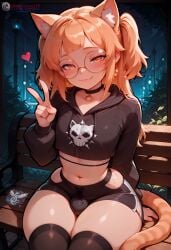 ai_generated balls blush bulge bulge_through_clothing bulge_under_clothes cat_ears cat_tail choker cute femboy flat_chest fully_clothed ginger_hair hazel_eyes high_resolution highres ilfb more_at_source original original_character otoko_no_ko small_waist testicles thick_thighs thighhighs thighs topwear trap