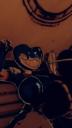 1girl1boy 3d axe bendy_and_the_dark_revival bendy_and_the_ink_machine bendy_fem breasts breasts_out choke_hold female guy_on_top holding_breast ink_bendy ink_darling_(cally3d) ink_demon legs_apart legs_up lying_on_back male naked naked_female pinned_down pinned_to_ground pinning_down sammy_lawrence vrchat vrchat_avatar vrchat_media vrchat_model
