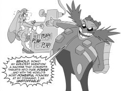 1boy 1futa anthro anthro_futa arm_behind_back bald bald_male balls breasts clothed clothed_male_nude_futa clothing colorless dr._eggman eggman erection facial_hair furry furry_futa futanari galactabee genitals goggles goggles_on_head high_heels human intersex lagomorph long_ears looking_at_viewer machine male mammal nipples nude nude_futa open_mouth penis plap_(sound) rabbit sega shouting sonic_(series) sonic_the_hedgehog_(series) teeth text text_bubble tongue tongue_out vanilla_the_rabbit white_background yellowjackinit