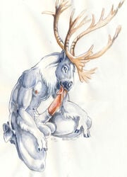 1boy 2016 antlers autofellatio balls cervine cum cum_in_mouth cum_inside fur grey_fur heather_bruton hooves horn kneeling looking_at_viewer male male_only mammal masturbation nude oral penis reindeer solo tapering_penis