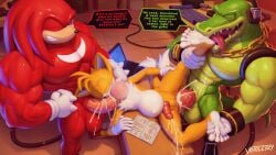 3boys abs anal_sex balls ballsack blowjob blue_eyes bulge canine canine_genitalia canine_penis computer crocodile cum cum_in_ass cum_in_mouth cum_inside cumming cumming_while_penetrating dominant dominant_male echidna eyes_closed feet foot_fetish foot_play fox gloves green_body green_text handwear headphones knot knuckles_the_echidna laptop male male/male male/male/male male_only minivoid monotreme muscular muscular_male one_eye_closed oral oral_sex orange_eyes orgasm penis puffed_cheeks purple_eyes red_body red_fur red_text reptile scales size_difference sonic_(series) sonic_the_hedgehog_(series) spitroast stomach_bulge submissive submissive_male sweat sweating tails tails_the_fox text text_bubble threesome vector_the_crocodile veiny veiny_penis violet_eyes voidlesky white_fur white_gloves white_handwear yellow_body yellow_fur