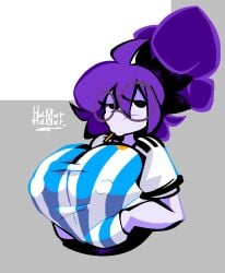 2026 breasts bust bust_portrait circular_glasses female female_only garlan_(haxxar) glasses haxxar nipples_visible_through_clothing oc original_character purple_hair