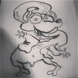 1boy balls character_request flaccid foodfight! furry furry_only male male_only monochrome penis sketch solo source_request traditional_media weasel