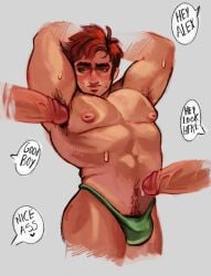 3boys alex_mullner armpit armpit_fucking armpits gay good_boy muscular muscular_male nipples praise pubic_hair rubbing solo solo_focus stardew_valley tagme_(artist) thong thong_only underwear underwear_only