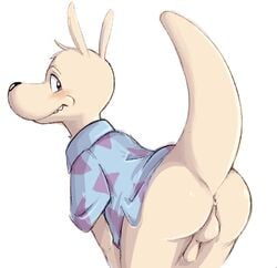 1boy 2017 adorable animal_ears anthro anus ass balls big_butt blush bottomless clothed clothing cute_face dandi digital_media_(artwork) furry furry_only gay long_tail looking_at_viewer male male_focus male_only mammal marsupial nickelodeon penis presenting presenting_ass presenting_hindquarters rocko's_modern_life rocko_rama simple_background solo wallaby white_background