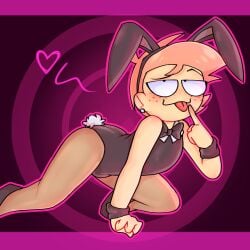 boy bunny bunny_boy bunny_ears bunny_tail bunnysuit butt femboy femboy_focus femenine_male flirting_look flirting_with_viewer freckles gay gay_male hand_on_floor heart kneeling male oc ocs on_all_fours on_knees original original_character skinny_male strawberry_blonde_hair submissive_male tongue tongue_out twink yaoi