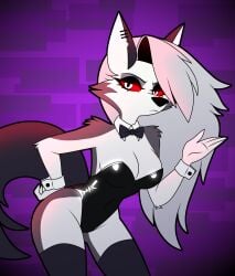 1girls bunny_suit demon furry furry_female furry_only hazbin_hotel helluva_boss long_socks loona_(helluva_boss) red_eyes valkiriacore white_hair