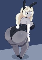1girls alternate_hairstyle ass bluefrok bunny_suit commission cookie_run cookie_run_ovenbreak grey_body huge_ass looking_back simple_background truffle_cookie
