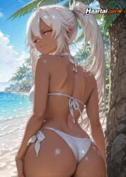 1girl 1girls ai_generated beach blush blushing female haart_ai lambda_(the_eminence_in_shadow) medium_breasts orange_ears outdoors skinny slim_waist tagme the_eminence_in_shadow white_hair