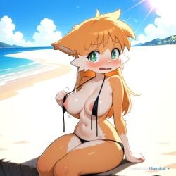 1girl ai_assisted ai_generated anime_screencap bare_shoulders bashful beach bikini blue_sky blush blushing collarbone colorful contrast curvaceous curvy cute cute_fang daytime detailed_face dramatic_lighting eyelashes female full_breasts highly_detailed hourglass_figure invisible_chair large_breasts long_hair looking_at_viewer loose_bikini motion_lines naked narrow_waist nipples oversized_breasts parted_lips round_breasts sand sea short_girl shortstack shy soft_breasts soft_thighs spherical_breasts sun thick_thighs top_heavy undressing voluptuous wavy_mouth white_clouds wide_hips