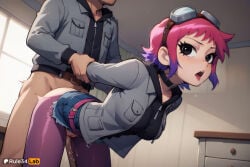 1boy 1boy1girl 1girls ai_generated arm_grab arm_held_back belt bent_over black_choker black_eyes blush breasts choker classroom clothed_female_nude_male clothed_sex cutoffs denim denim_shorts desk doggystyle facial_hair female goggles goggles_on_head gradient_hair grey_hoodie grey_jacket hetero hi_res hood hood_down hoodie indoors jacket long_sleeves medium_breasts mole mole_under_eye multicolored_hair open_clothes open_jacket open_mouth pantyhose pantyhose_under_shorts pink_hair purple_hair pussy_juice ramona_flowers rule34lab saliva scott_pilgrim scott_pilgrim_takes_off sex sex_from_behind short_hair short_shorts shorts standing standing_sex tongue tongue_out torn_clothes torn_pantyhose two-tone_hair window