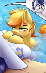 2015 animal_genitalia animal_penis animated blush braeburn_(mlp) cutie_mark deviousember duo earth_pony equine equine_penis erection fellatio friendship_is_magic horse horsecock male mammal my_little_pony nude oral partially_submerged penis pony sex shinodage soarin_(mlp) water wonderbolts_(mlp) yaoi