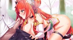 1girl animated apple_candy_(sugar_conflict) ass blowjob bottomless bouncing_breasts breasts clothed cum cum_in_mouth cumshot game_cg gif hair_ornament hanging_breasts japanese_clothes kimono large_breasts long_hair low_twintails nipples open_clothes open_kimono penis red_hair sugar_conflict_x tied_hair twintails uncensored