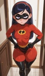 ai_generated boots domino_mask female female_only gloves houseofwaifu long_hair suit superheroine the_incredibles violet_parr wide_hips wide_thighs