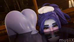 ass hot_spring musiix overwatch purple_hair widowmaker