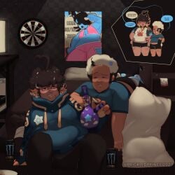 background bed bedroom bong chubby fat furry human humanoid kemonomimi male male_only marijuana multiple_boys multiple_characters poster scene weed