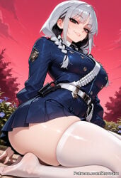 1girl ai_generated fate/grand_order fate/strange_fake fate_(series) female francesca_prelati_(fate) mature_female police police_uniform policewoman revoaru thick_thighs thighs white_hair