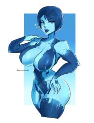 artificial_intelligence big_ass big_boobs big_breasts big_butt big_thighs blue_background blue_body blue_eyes blue_hair blue_skin cortana halo halo_(game) halo_(series) halo_4 hand_on_hip looking_at_viewer spartandoodles talking_to_viewer thick thick_ass white_background