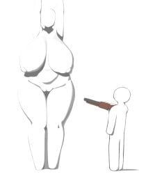 1boy 1girls belly curvy huge_breasts k_dhen meccha_chameleon nipples nude puffy_nipples pussy sagging_breasts shotgun simple_background thick thick_thighs white_background wide_hips