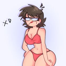 annoyed_expression big_ass boobs bra breasts brown_hair cartoon female female_focus female_only hand_on_hip hips hips_wider_than_shoulders lipstick mature_female milf mom mommy no_background oc original original_character panties red_bra red_panties short_hair solo standing thick_thighs thighs underwear white_background