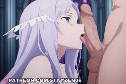 1boy 1girl ai ai_art ai_generated bare_shoulders breasts choker completely_nude erection fellatio hair_ornament hetero indoors large_penis licking licking_penis long_hair nude open_mouth oral penis purple_eyes purple_hair saliva saliva_trail solo_focus sword_art_online teeth testicles tongue tongue_out uncensored upper_teeth_only veins veiny_penis white_choker