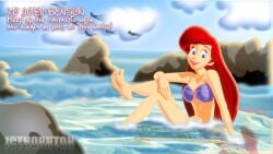 3d 3d_model ariel bare_legs barefoot bottomless bra_only disney disney_princess feet humanized long_hair mermaid model ocean princess red_hair sea sitting smile soles teenage teenage_girl teenager the_little_mermaid_(1989_film) toes