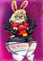 2d_(artwork) ass_bigger_than_head black_gloves bowtie buckteeth bunny_ears bunny_girl bunny_tail furry huge_ass huge_thighs jean_shorts long_gloves playboy_bunny round_glasses slime_girl thegreenthief thick_ass thick_thighs thighhighs thighs_bigger_than_head white_thighhighs yellow_fur yellow_skin