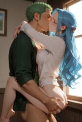1boy 1girls ai_generated blue_hair female long_hair male nefertari_vivi one_piece roronoa_zoro royalty tagme