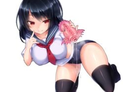 artificial_vagina big_breasts black_hair breasts doskoinpo female female_only large_breasts living_fleshlight onahole_parasite parasite red_eyes sailor_uniform smile