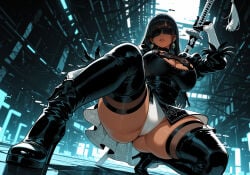 1girl ai_assisted ai_generated black_blindfold black_dress black_footwear black_hair black_legwear blindfold boots breasts chel_(the_road_to_el_dorado) cleavage covered_eyes curvaceous curvy curvy_female curvy_figure dark_skin dress feather-trimmed_sleeves female gloves hair_over_eyes hairband high_heel_boots high_heels holding holding_weapon jewelry juliet_sleeves katana large_breasts leotard lips long_sleeves miyuai mole mole_under_mouth puffy_sleeves solo sword the_road_to_el_dorado thick thick_ass thick_butt thick_hips thick_legs thick_thighs thigh_boots thighhighs thighhighs_under_boots thighs voluptuous voluptuous_female weapon wide_hips wide_thighs yorha_no._2_type_b