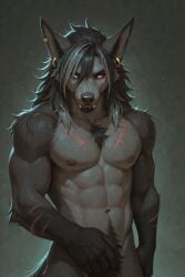 1boy ai_generated anthro_male black_hair blue_eyes canid dog_boy generation_3_pokemon gray_fur hyena_boy keelhaul_(scorpianpp) male mightyena original_character pokemon pokemon_(species) scars scorpianpp self_upload stable_diffusion wild_hair