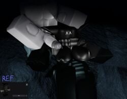 1boy 1girls 3d anon black_skin dummy_(roblox) holding_head huge_cock image laying_down monster_girl muscular_male naked_female naked_male pool reference_image roblox robloxian scarf tagme unknown_male