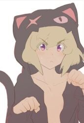 1boy 1femboy androgynous animal_hood black_hoodie blonde_hair blush blushing blushing_at_viewer bob_cut cat_boy cat_ears cat_pose catboy embarrassed fake_animal_ears femboy femboy_only feminine_faced_male feminine_male hoodie hoodie_only lio_fotia looking_at_viewer male nervous open_hoodie open_shirt petite petite_body petite_male pov promare questionable short_hair short_male shy slim slim_male slim_waist solo solo_focus thin_waist tsundere twink