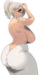 1girls ass big_ass big_breasts breasts dress earrings female female_only huge_ass huge_breasts humanoid inkling looking_at_viewer looking_back marie_(splatoon) mole mole_under_eye nintendo pointy_ears sitting skin_tight splatoon thick_thighs yuta_agc