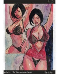 1girls ada_wong asian asian_female big_breasts black_hair bra breasts capcom cleavage female huge_breasts panties resident_evil solo tamiegadelha traditional_media_(artwork)