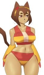 1girls animal_ears anthro artist_request big_breasts bikini breasts brown_hair cat_ears cat_girl cat_tail gameoverse glitch_productions kit_(gameoverse) kit_bodega swimsuit thighs