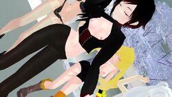 3d black_hair blake_belladonna blonde_hair faunus female group human pale_skin public ruby_rose rwby team_rwby weiss_schnee white_hair yang_xiao_long