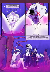 angel_dust_(hazbin_hotel) big_ass big_breasts charlie_morningstar_(hazbin_hotel) comic comic_page completely_nude cum demon demon_girl demon_horns demon_tail dialogue evil_raccoon furry gay_sex hazbin_hotel helluva_boss lesbian_sex loona_(helluva_boss) millie_(helluva_boss) nipples nude oral orgasm orgy pale_skin party pussy red_body red_skin sex squirting vaggie_(hazbin_hotel) vivienne_medrano vivziepop