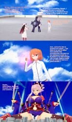 3d 4girls english_text fate/grand_order fate_(series) female female_focus fujimaru_ritsuka_(female) giantess koikatsu mash_kyrielight miyamoto_musashi_(fate) orange_hair panties panty_shot pink_hair sesshouin_kiara sessyoin_kiara text xavierhuge