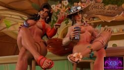 2girls 3d 3d_(artwork) abdomen acolyteofxinivrae alternate_costume ami_han asian asian_female beach_hat brown_hair dark-skinned_female drink feet hair hair_ornament korean korean_female kumiho legs light-skinned_female light_skin lipstick long_hair looking_at_viewer marvel marvel_comics marvel_rivals navel nipples nude_female official_alternate_costume red_nails red_swimsuit revealing_clothes revealing_swimsuit scarlet_witch scarlet_witch_(marvel_rivals) swimsuit topless wanda_maximoff white_fox_(coastal_kumiho) white_fox_(marvel) white_fox_(marvel_rivals)