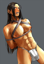 1boy black_hair blush crotch fundoshi male_only naruto piyoshi restrained senju_hashirama solo sweat underwear