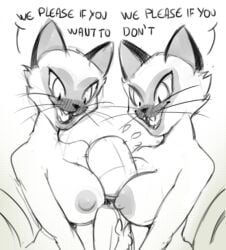 am_(lady_and_the_tramp) anthro between_breasts dbaru disney furry group human lady_and_the_tramp male/female si_(lady_and_the_tramp) twins