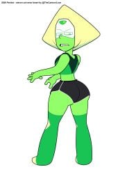 1girl 1girls accurate_art_style ass ass_focus big_ass blonde_hair cartoon_network clothed disgusted_expression female from_behind gem_(species) green_skin peridot_(steven_universe) shorts simple_background solo steven_universe the_cartoon_love