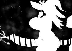 2futas ambiguous_penetration apple bad_apple big_breasts breasts breasts_out dobesuke_x eating eating_during_sex futa_on_futa futa_only futa_penetrated futa_penetrating futanari futasub huge_cock kirisame_marisa monochrome penis sex sex_from_behind tagme touhou