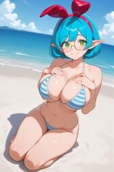 ai_generated bikini blue_striped_bikini boobs breasts elf elf_ears elf_female indie_virtual_youtuber keisha_callie sexy striped_bikini tits vtuber
