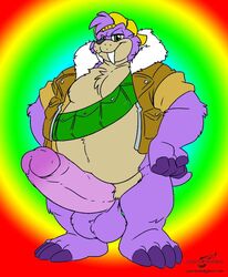 anthro balls big_penis clothing erection fur furry green_eyes hat jacket male male_only mammal marine overweight penis pinniped rainbow_background rotor_the_walrus simple_background smile sonic_(series) tusks walrus wolfblade